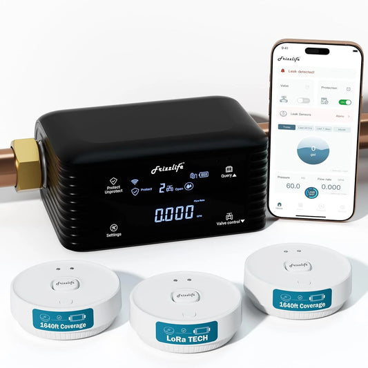 Frizzlife LPG365-P-3S – Monitor Inteligente de Agua con 3 Sensores de Fuga