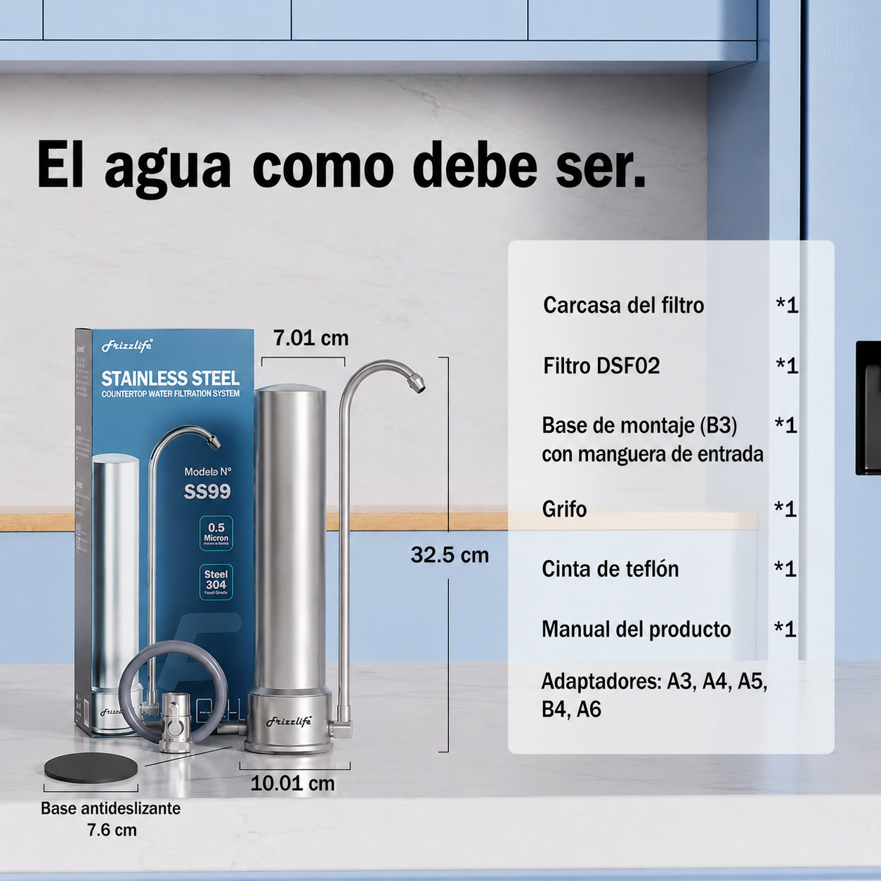 Frizzlife SS99 - Sistema De Filtro De Agua Para Encimera + 1 filtro de recambio