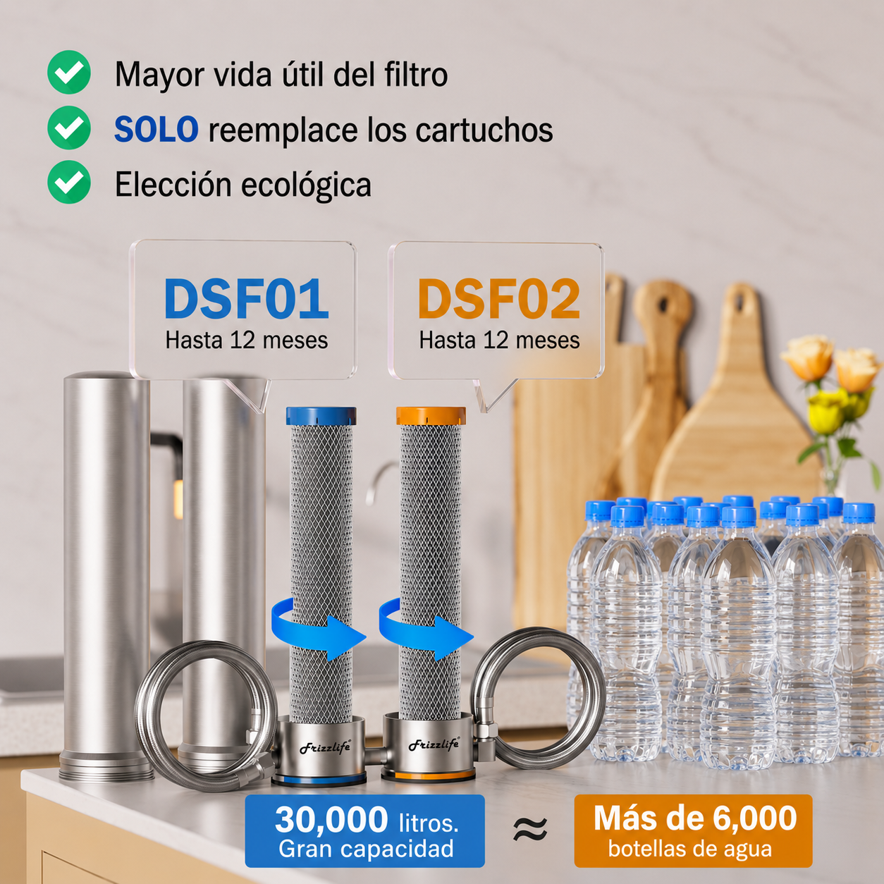 Frizzlife UDS99 - Filtro De Agua Bajo Lavadero en Acero Inoxidable