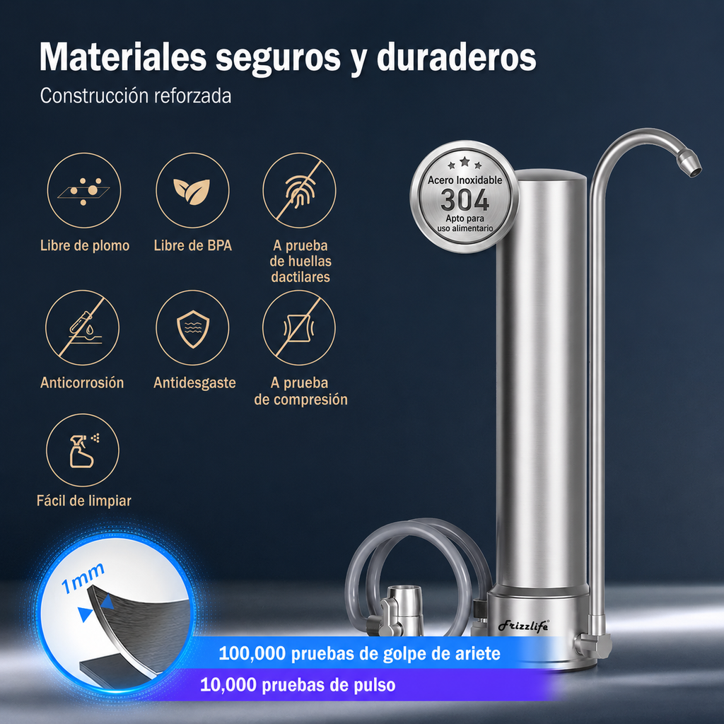 Frizzlife SS99 - Sistema De Filtro De Agua Para Encimera + 1 filtro de recambio