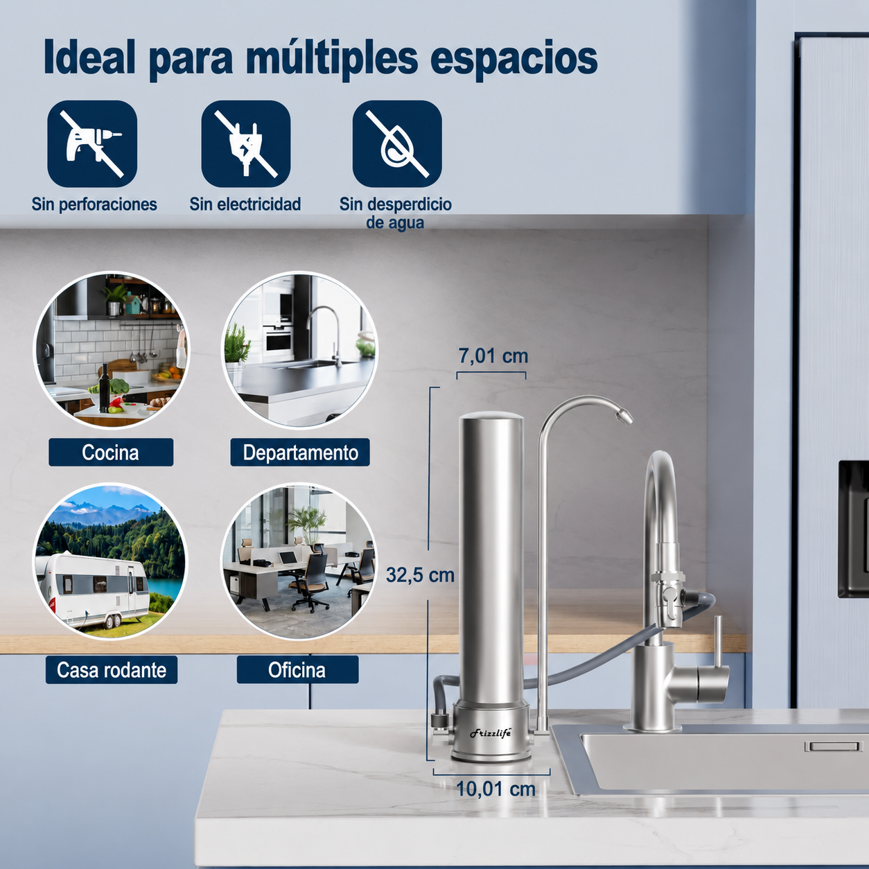 Frizzlife SS99 - Sistema De Filtro De Agua Para Encimera + 1 filtro de recambio