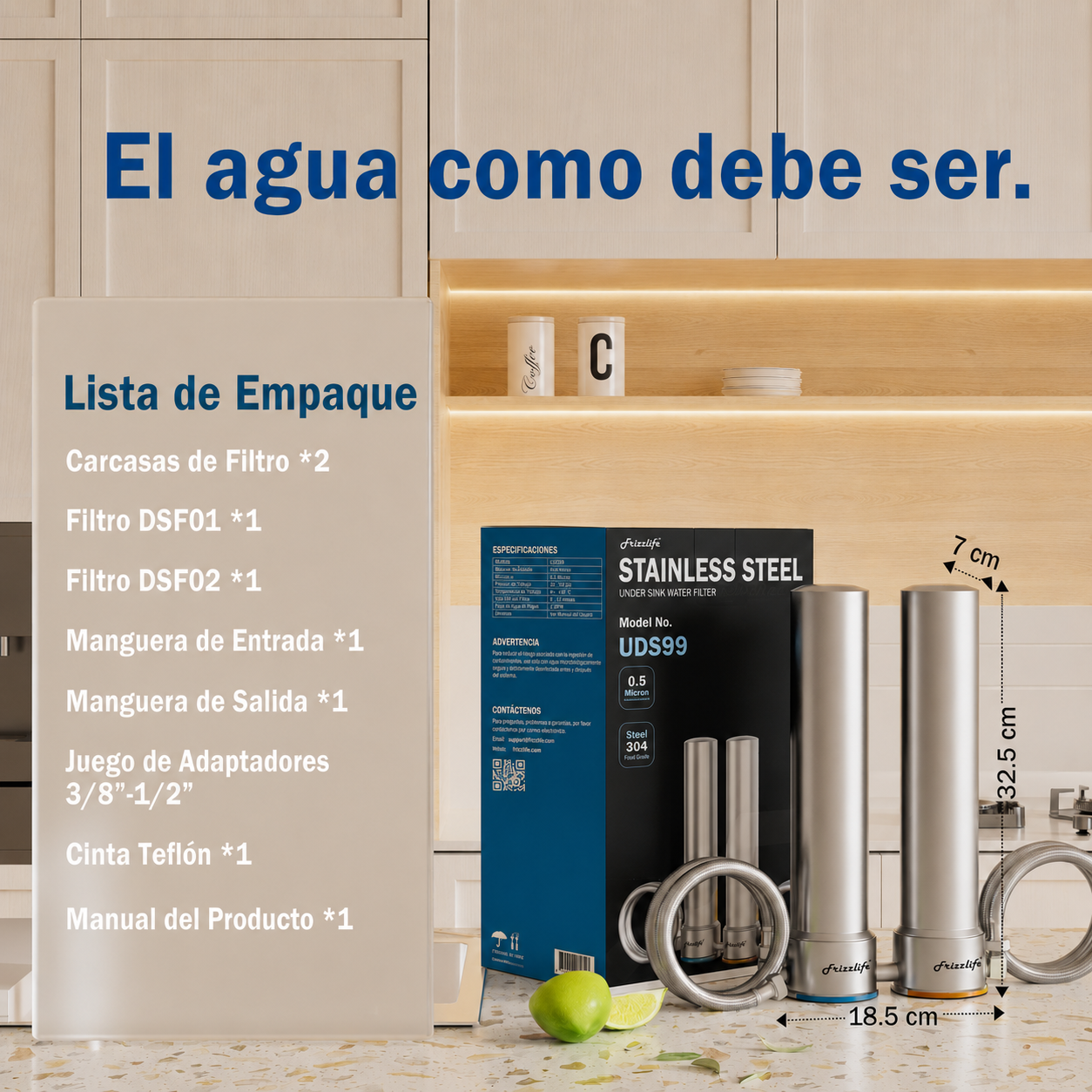 Frizzlife UDS99 - Filtro De Agua Bajo Lavadero en Acero Inoxidable