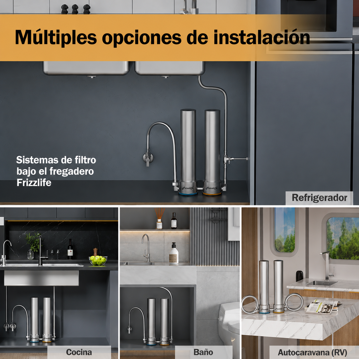 Frizzlife UDS99 - Filtro De Agua Bajo Lavadero en Acero Inoxidable