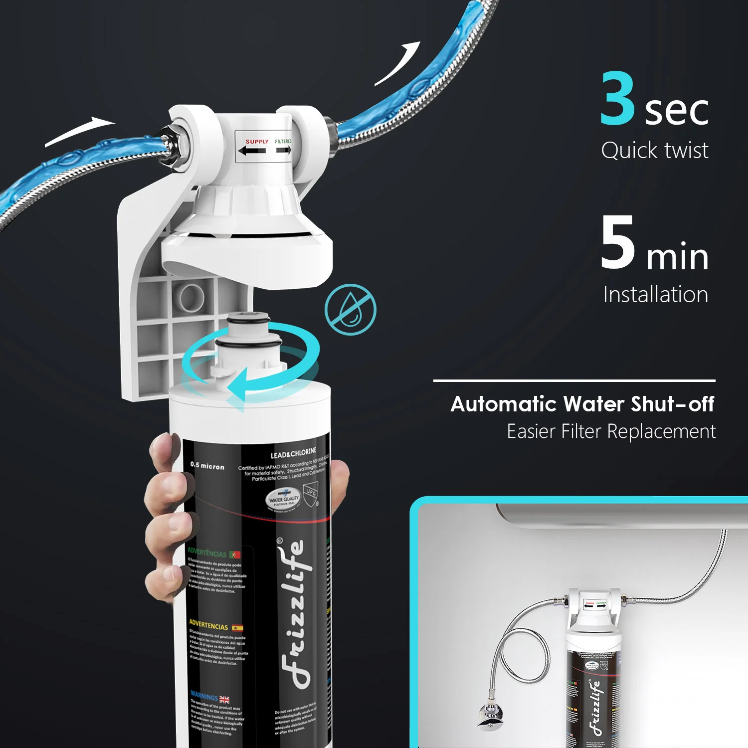 Purificador de Agua Frizzlife MK99 – Sistema Compacto de Filtración Avanzada