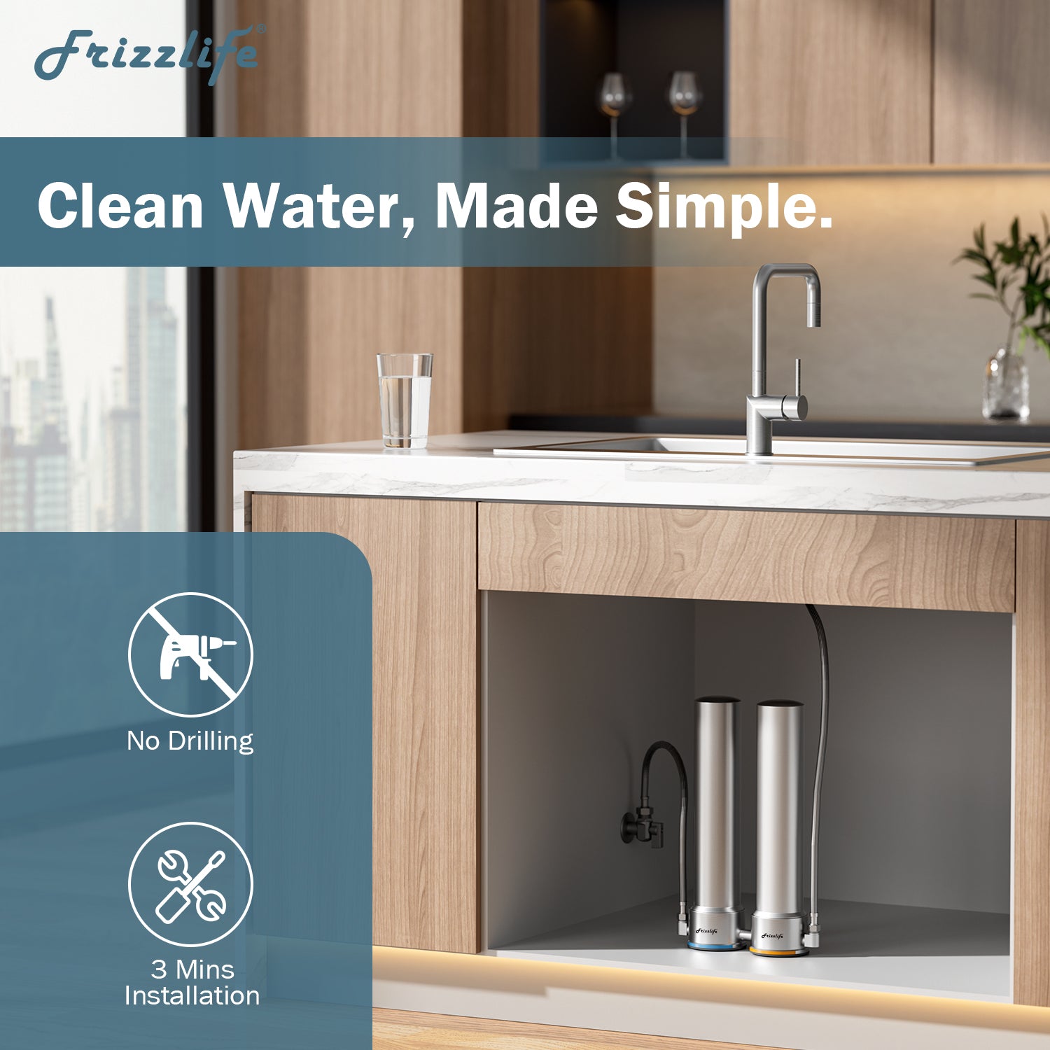 Purificador de Agua Frizzlife UDS99 – Filtro Bajo Lavadero de 8 Etapas